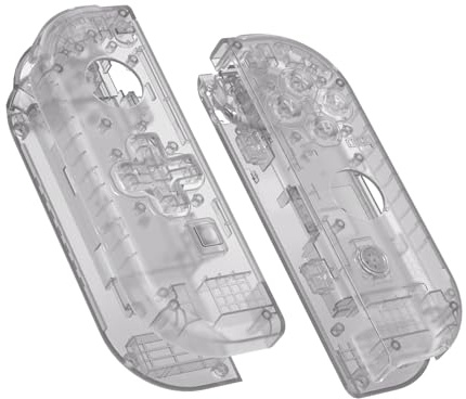 eXtremeRate Joycon Cover & Buttons, DIY-Ersatz Gehäuse D-Pad Version Case & Knöpfe Skin Shell Umbau Set für Nintendo Switch/Switch OLED Joycon Controller-Transparent Schwarz [KEIN Joy Con]