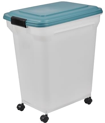 Iris Ohyama, Boite Croquette Chien Hermetique à Roulettes, 40L/15kg, Bleu Sarcelle, Couvercle à Rabat avec Joint Etanche, Plastique, pour Chien, Chat, Friandises, Conteneur Croquettes, sans BPA, ATS-L
