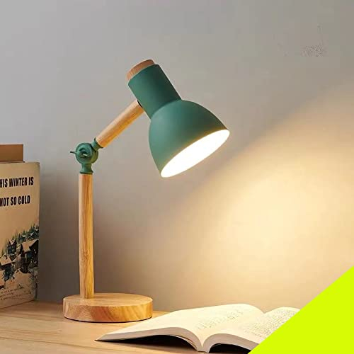 E27 Holz Tischleuchte Verstellbarer Kopf Schreibtischlampen Einfache Vintage Büro Studieren Leseleuchte Retro Kinder Lernlampe Schlafzimmer Arbeitszimmer Nachttischlampe Tischbeleuchtung (grün)