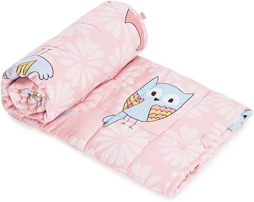 RECYCO Kinder Gewichtsdecke 2,3kg 90x120cm Oeko-TEX Schwere Decke aus Baumwolle mit Glasperlen Beschwerte Therapiedecke Schlafhilfe Stressabbau für Kinder und Jugendliche, Eule