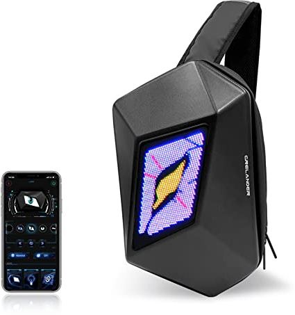 Crelander Crossbody Sling Tasche mit LED-Anzeige, Zyklopen Hard Shell Sling Rucksack, DIY programmierbare Brusttasche Casual Umhängetasche für Männer Frauen Messenger Bag