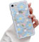 EYZUTAK Flower Case for iPhone SE(5G) 2022 iPhone 7 iPhone 8 iPhone SE 2020, Cute Blue Flower Strawberry Pattern Curly Wave Frame Shape Lace Phone Case Clear Slim Soft Protective TPU Cover - Blue