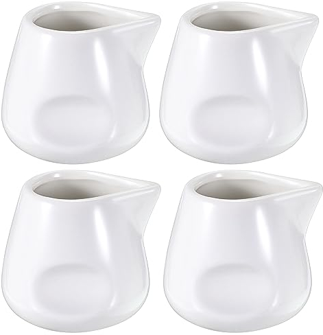 SUMNACON 4 PCs 4.4 OZ Porcelain Mini Fingerprint Creamer Pitcher, White Small Ceramic Creamer Milk Pitcher Set Coffee Tea Cup Container, Household Serving Jug for Sauce Salad Milk