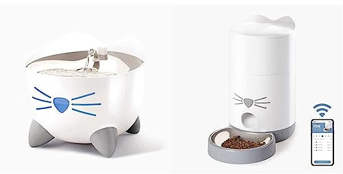 Catit Pixi Bebedero Fuente Inteligente para Gatos, 2 l, Blanca & PIXI Comedero Inteligente para Gatos - Capacidad del depósito de 1.2 Kg
