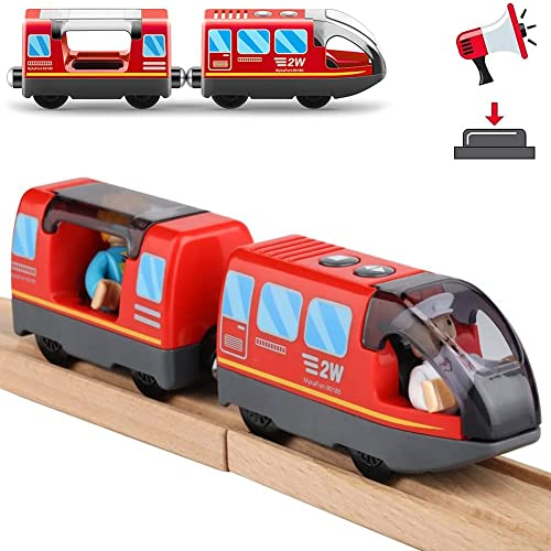Zuoan Holzeisenbahn Zug Elektrische Hohe Geschwindigkeit Spielzeug Zug Kinder Lokomotive Kompatibel mit Holzschienen Kinder Spielzeuglok (ohne Holz-gleise)