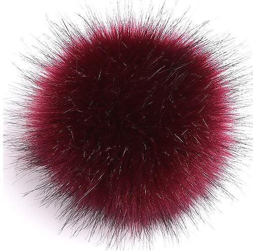 10 Stück 10cm Kunstfell Pompon Fellbommel Pompon Bommel für Mützen Beanies Fellbommel Fellpompon Künstlicher Haarball für Tasche Anhängern Schlüsselanhänger Dekoration Bekleidung Zubehör -Dunkelrot