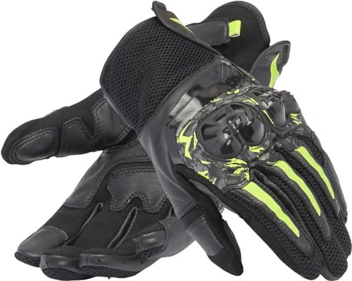 Dainese - Mig 3 Unisex Gloves, Leder-Motorradhandschuhe, Knöchelschutz, Touchscreen, für Männer und Frauen, Schwarz/Anthrazit/Fluo Gelb, XL