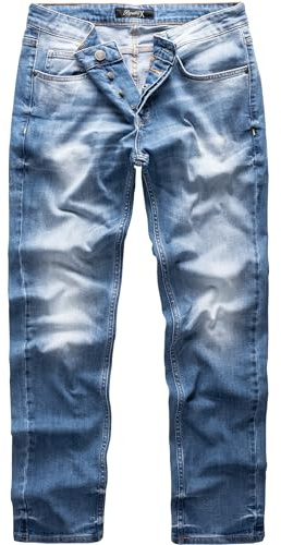 REPUBLIX Herren Jeans Regular Straight Fit Denim Hose Destroyed R07984