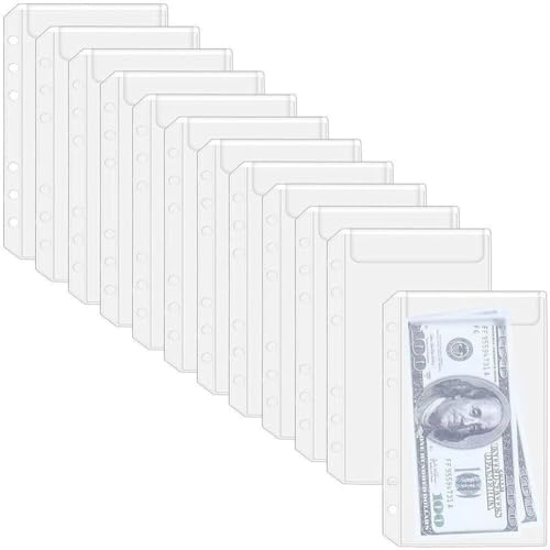 Ericetion 12 Pcs A6 Binder Budget Taschen Bargeld Budget Umschläge PVC Lose Blattbeutel Einfügen Seiten Für 6-Ring-notizbuch Binder
