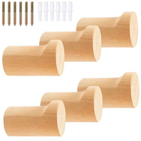 Ganci Appendiabiti in Legno, Naturale Appendiabiti da Parete , Ganci da Parete in Faggio per Appendere Abiti, Cappelli, Sciarpe e Zaini in Camera da Letto, Soggiorno, Corridoio(6 pezzi) (Giallo)
