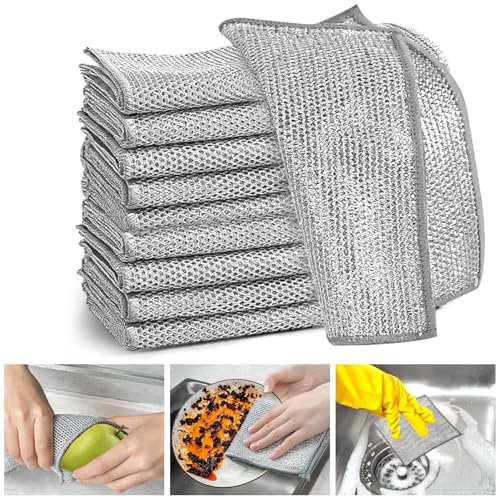 XANGNIER 8 trapos multiusos de alambre para lavar platos, paños de limpieza de lana de acero, paños de limpieza milagrosos de malla metálica multiusos para cocina, platos, fregadero, 8 unidades