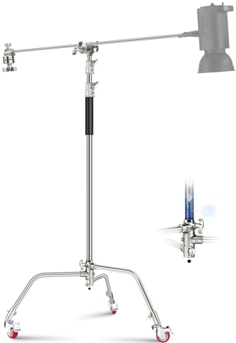 Neewer Heavy Duty Light Stand, Metal 11.15ft/3.4m Adjustable Photography Tripod C Stand with Boom Arm Built in Spring Cushion 1/4 Screw for Studio LED Light, DSLR Camera, Max Load: 22lb/10kg, Black