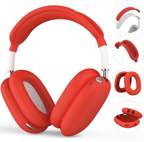 R-fun Silikon-Schutzhülle kompatibel mit Apple AirPods Max 2020, Kratzfeste Ohrpolster-Hülle/Ohrmuschel-Abdeckung/Kopfbügel-Abdeckung für AirPods Max, Schutzhülle für Apple Airpod Max,Rot