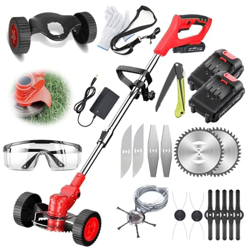 Coupe Bordure sans Fil 24V Débroussailleuse à Batterie électrique sans Fil 4 Types De Lames, Tête Pivotante 90° pour la Coupe de Jardin, Pelouses et Terres Agricoles (Red)