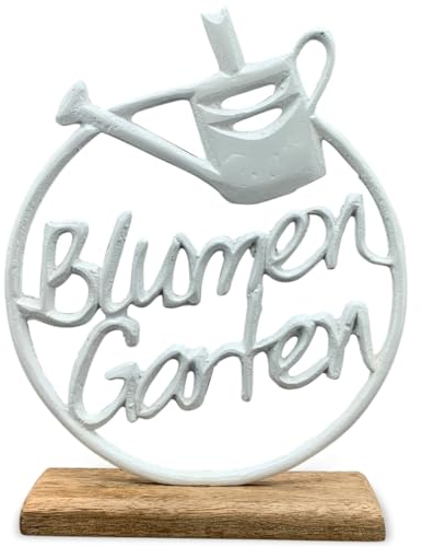 Deko Aufsteller Küchendeko Schild BLUMENGARTEN Landhausstil - Moderne Dekofigur Metall Holzdeko weiß im Shabby Chic - Schild mit Spruch Holz als Fensterbank, Wohnzimmer, Schlafzimmer Deko
