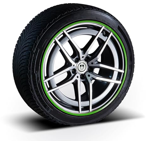 PRIORIM 4x Aluminium Felgenschutzringe (18 Zoll, Grün) - Kratzfester & Wetterbeständiger Rundumschutz für Autoreifen & Felgen - Effektiver Felgenrand-Schutz