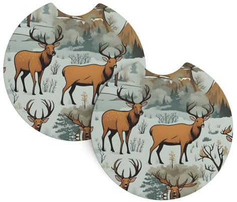 Auto-Untersetzer, Wildtiere, Jagd, Hirsch, Bär, Elch, langlebig, stilvoll, wasserdicht, rutschfest, praktisches Autozubehör, 2 Stück