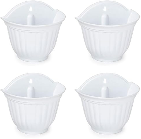 Acan Tradineur - Pack de 4 macetas de plástico para Pared, Tiesto, macetero Colgar, Recipiente para Plantas, Flores, balcón, Porche, hogar, Fabricada en España (Blanco - 26 x 29,5 x 19 cm)