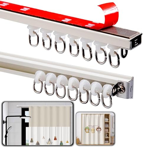 WOGTITYI Selbstklebende Gardinenschienen Ohne Bohren Vorhangschienen, 50-400cm, for Decken/Wandmontage, inkl. Zubehör (Size : 1.8m(5.9ft))