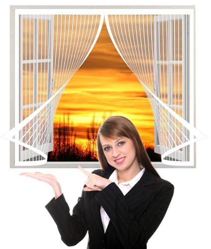 Fliegengitter Fenster Magnet 86 x 198 cm, Insektenschutz Klettband Fliegengitter Fenster mit Klettband, Auto Schließen Magnetische Adsorption für Alle Fenster, Weiß