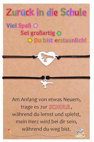 CheersLife Zurück Zur Schule Geschenke Mutter Tochter Sohn Armbänder Set für 2 Passende Dinosaurier Erster Schultag Geschenk für Mädchen Jungen Schulanfang Armband