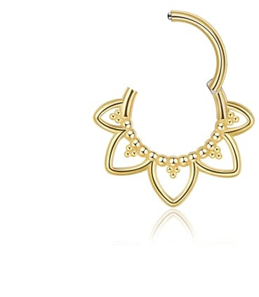 Lantine 16g Septum-Piercing Gold Minimalistische Lotusblume Scharnier-Segment-Clicker Daith Piercing Chirurgenstahl Tragus Rook 8mm