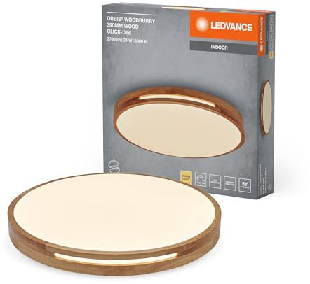 LEDVANCE ORBIS Woodburry LED-Wand-/Deckenleuchte mit Holzdekor, 24W, 1500lm, 3000K, 390mm Durchmesser, 830 freundliches Warmweiß, IP20 Schutz, Montageschrauben und Dübel inklusive