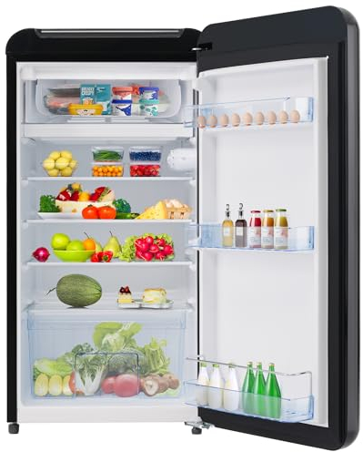 Merax Eintüriger Kühlschrank,Gesamtvolumen 91 Liter,mit Mini-Gefrierfach,85 kWh/Jahr,LED-Licht. Erhältlich in Schwarz