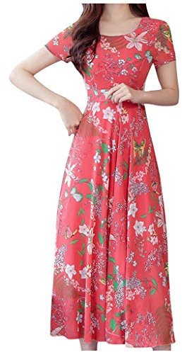 AMDOLE 80er-Jahre-Kostüm für Herren, Strandkleid, wadenlang, modisch, kurz, Damenkleid, Freizeitkleider mit Ärmeln, rot, S