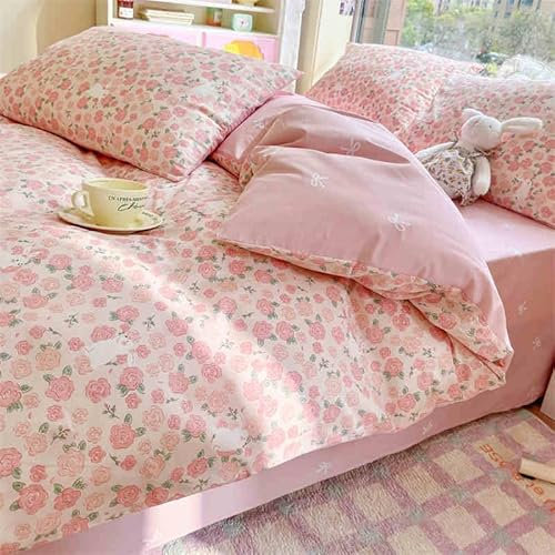 Bettwäsche 200X200 Winter Rosa Blumen Bettbezug Super Weich, Bettwasche Set Mikrofaser,Bettdeckenbezug Mit Reißverschluss Und 2X80X80Cm Kissenbezüge