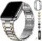 Fullmosa Compatible with Apple Watch Straps 46mm Stainless Steel Replacement iWatch Bands with TPU Protective Case for Series 10, Silver with Gold