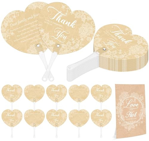 Aneco 120 Pieces Wedding Hand Plastic Fans with Wedding Table Sign Handheld Plastic Fan with Handle for Guests Bulk Wedding Hand Fans for Wedding Ceremony Bridal Shower, White Lace