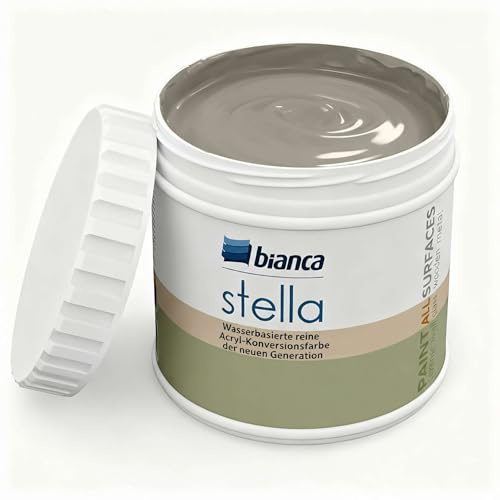 Bianca Stella Universalfarbe Ohne Schleifen - Wasserbasierte Parfümierte Renoiverfarbe für Möbel, Holz, Fliesen, Metall & Kunststoff - Steingrau, Glänzend, Kratzfest, Hochdeckend, 500ml