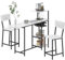 HOMCOM Ensemble Table de Bar avec tabourets, Table à Manger Debout avec 2 chaises de Bar, abattant Pliant, casiers à vin, Porte-Verres, étagères Ouvertes et Repose-Pieds, Effet marbre Blanc