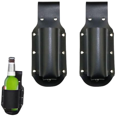 Vastsea 2 Stück Bierflaschenhalter Portable, PU Leder Flaschenhalter Gürtel Bierflaschenhalter, für Wandern,Radfahren,Camping (Schwarz)