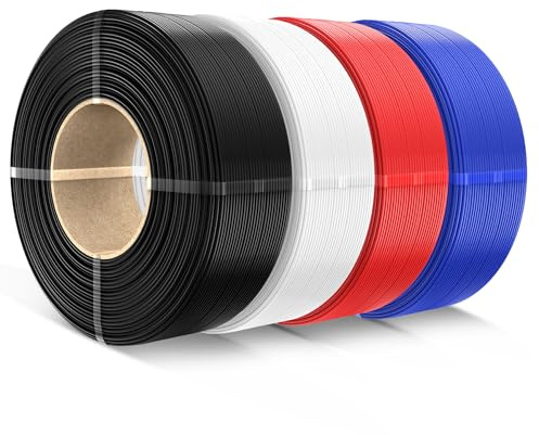 SUNLU 4KG PLA Filament Refill 1.75mm, Schwarz+Weiß+Rot+Kleinblau | No-Spule PLA 3D Drucker Filament Bundle, 3D Filament Refill for Reusable Spulen Compatible with Bambu Lab Filament Drucker