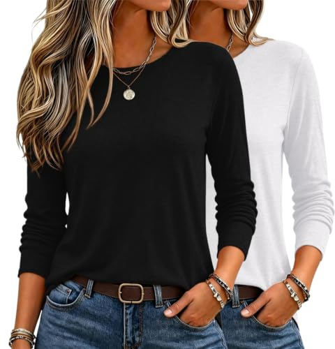 Zeagoo Langarmshirt Damen Rundhals Langarm T Shirt Basic Oberteile Herbst | Longsleeve Set
