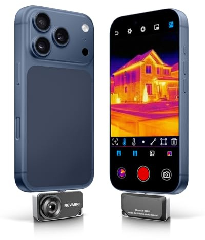 REVASRI Telecamera termica per iPhone e Android, risoluzione Super IR 320 × 240, intervallo di temperatura da -15,6 °C a 450 °C, compatibile con dispositivi USB-C iOS e Android
