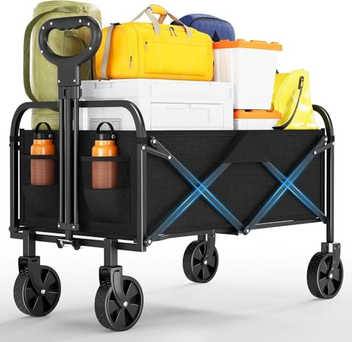 Bollerwagen Faltbar XL, Handwagen Max. Belastbar Bis 172Kg, Strandwagen Klappbar Transportwagen Mit 360°Drehbare Räder, Klappbarer Bollerwagen Für Camping, Einkauf, Garten, 73x46.5x89.5 cm, Schwarz