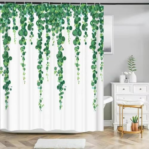Duschvorhang 240x200 cm Grüne Pflanzen Duschvorhang Efeu Bad Vorhang Anti Schimmel Wasserdicht 3D Shower Curtains Waschbar Polyester Stoff Duschvorhänge für Badewanne Badezimmer E-1336