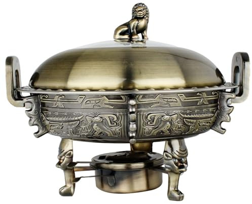 Kochtopf, runder Chafing Dish, Kupfer-Chafing Dishes für Buffets, Edelstahl-Lebensmittelbehälter, Aluminiumständer, sichtbarer Topfdeckel und Brennstoffhalter für Buffets, Hochzei
