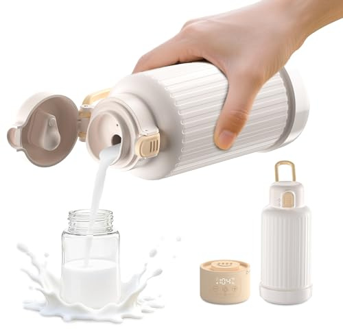 Robofun Calienta Biberones Portátil, Calentador Biberones Portátil para Leche Materna y Agua, Calentamiento Rápido, Batería de Larga Duración, Gran Capacidad de 500 ml para Uso Diario