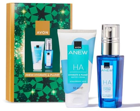 AVON Anew Hyaluronic Serum Gift Set, with Hydrate & Plump Water Cream 50ml & Serum 30ml in Gift Box, Hyaluronic Acid & Pro Vita-D Technology, Reduce Fine-Lines & Wrinkles, Hydrating Skin Care