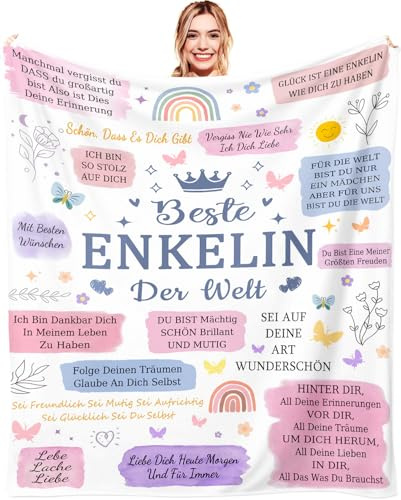 ARRITS Personalisierte Geschenk Kuscheldecke An Meine Enkelin von Oma Opa | Großeltern für Enkelin Decke Positiv Ermutigen TV-Decken Wohndecke Sofadecke zum Geburtstag Weihnachten Abschluss