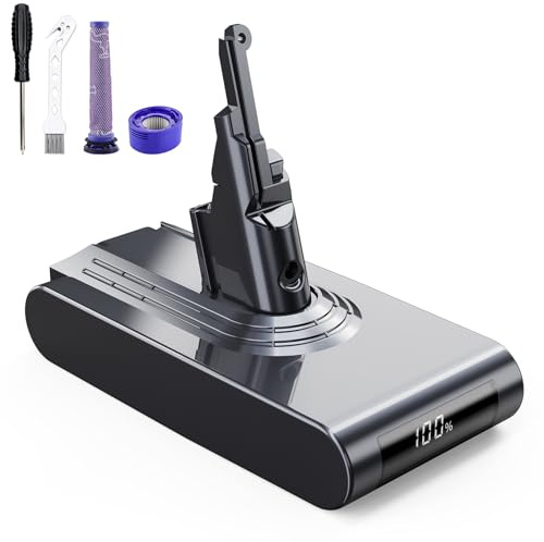 8000mAh Batería para Dyson V8 con Pantalla, Batería de Repuesto para Dyson V8 Compatible con Dyson V8 Absolute V8 Animal V8 Series V8 Motorhead V8 Absolute Pro SV10 Aspirador de Mano con 2 Filtros
