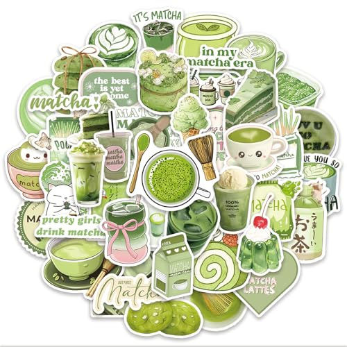 BelleFlair 100 Pezzi Set di Adesivi Matcha, Adesivi Kawaii Aesthetic, Adesivi Impermeabili per Diario, Scrapbooking, Laptop, Kindle, Adesivi Carini per Adolescenti e Adulti