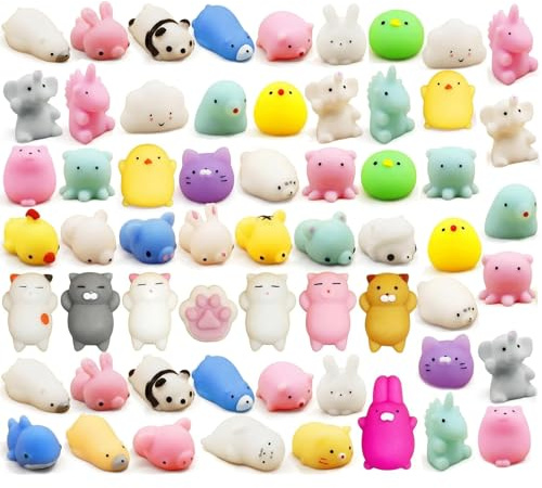 MLPKOI 60pcs Randomizzato Casuali di Mochi Squishy Toys Set, Giocattoli Antistress da Spremere Morbidi, Kawaii Mini Mochi, Antistress Squishy Fidget Toys, Regalini Fine Festa Compleanno