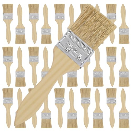 30 PCS 2 Inch Paint Brush,Flat Paint Brushes,Wooden Handle Paint Brush, Chip Paint Brushes, Professional Paint Tools with Treated Plastic Handle for DIY Paint,Furniture,Fences,Deck,and Wall Trim