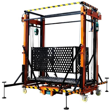 Piattaforma Elevatrice for Ponteggio Elettrico Aggiornata, Acciaio a C con Telecomando, Multigrandezza 3m-12m (32FT), Portata 300kg, Ponteggio Mobile Professionale(Orange,10M/32FT)