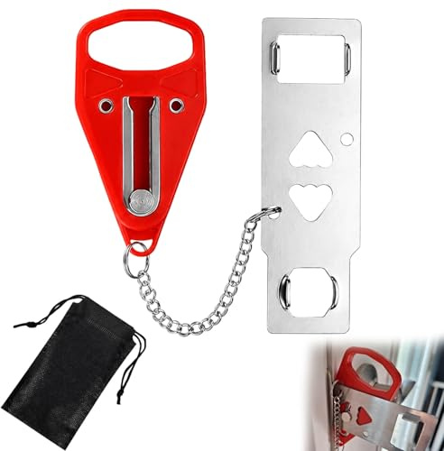 Tragbares Türschloss Türsicherung Sicherheitsschloss | Portable Door Lock Rot, Zusätzliche Sicherheitskette für Reise Hotel Wohnung Studentenwohnheim